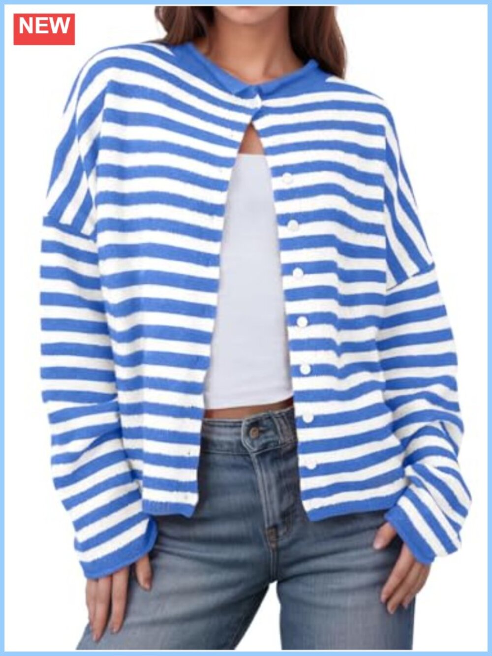 Striped Button Down Cardigan Long Sleeve Knit Sweater